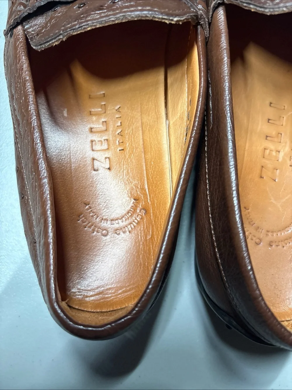 Zelli Genuine Ostrich Penny Loafers Handmade In Italy Size 10